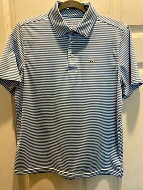 Vineyard Vines Light Blue & White Striped Polo Shirt